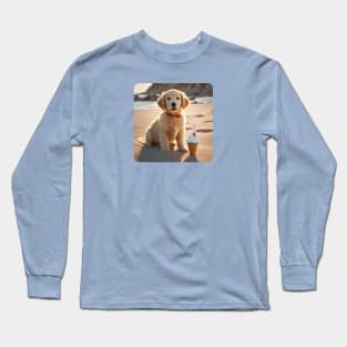 Cute Golden Retriever Puppy With Ice Cream Long Sleeve T-Shirt